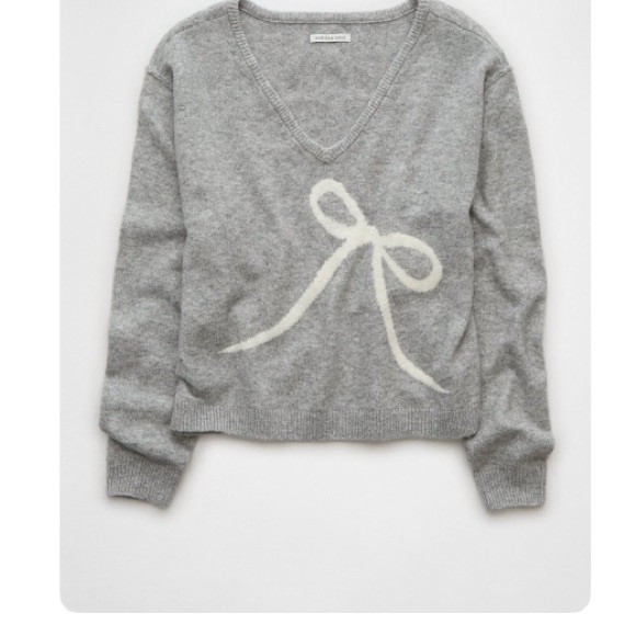 AE Whoa So Soft V-Neck Bow Sweater - Size Xs - Picture 2 of 2